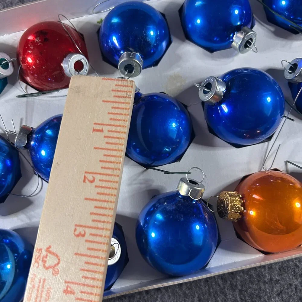 Vintage Rauch Glass Christmas Ornaments Blue Red 1-3/4